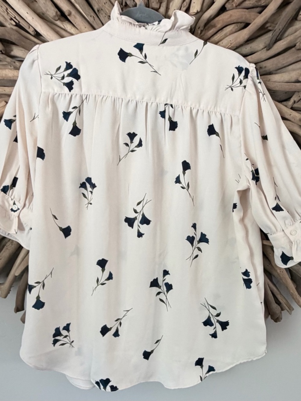 Ann Taylor Cream Blouse with Navy Floral Print - Picture 3 of 5